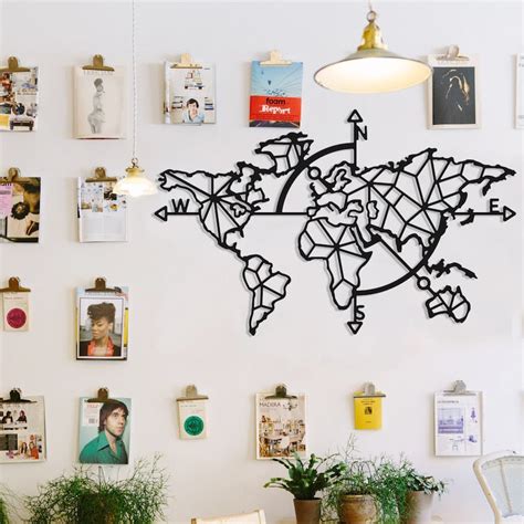 Modern Geometric World Map Metal Wall Art - Minimalist Home Decor for ...