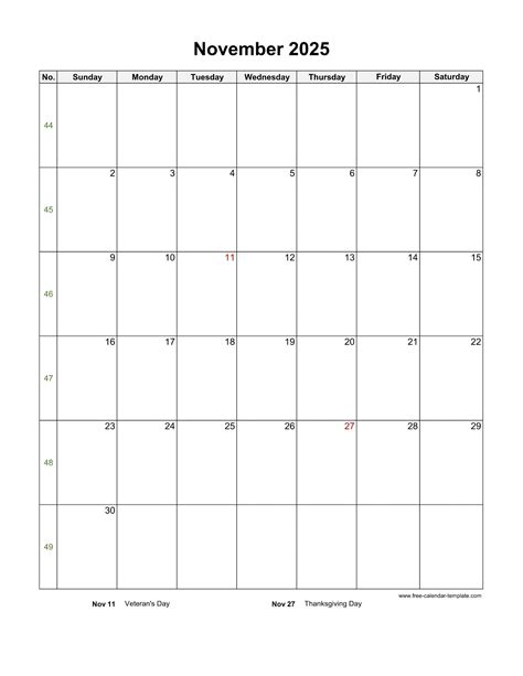 2025 November Calendar (Blank Vertical Template) | Free-calendar ...