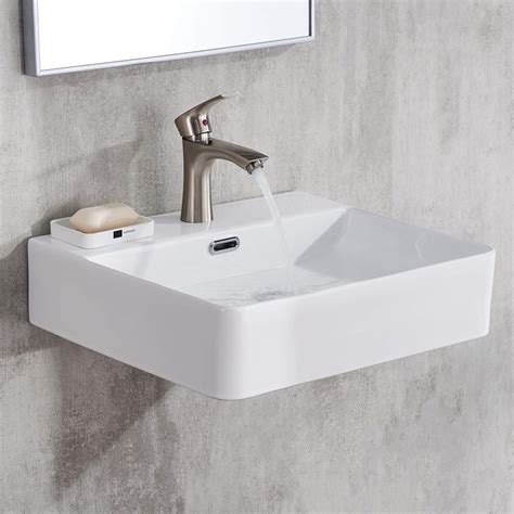 Bathroom Sink,Wall Mount Sink,20"X 17"White Rectangle Wall Mounted ...