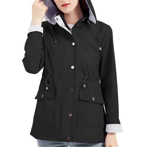 Mifelio Women's Raincoats 2024 Autumn and Winter Detachable Hood Windbreaker Plus Size Ladies ...