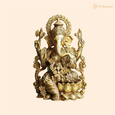 Handcrafted Brass Lord Ganesha on Lotus Statue 13 Inch