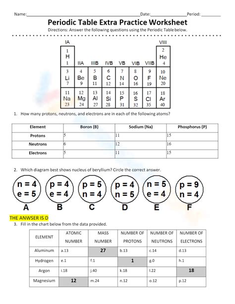 Image result for Periodic Table Practice Worksheet