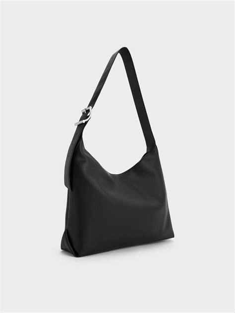 Noir Larsen Buckle-Strap Hobo Bag - Noir - CHARLES & KEITH IN