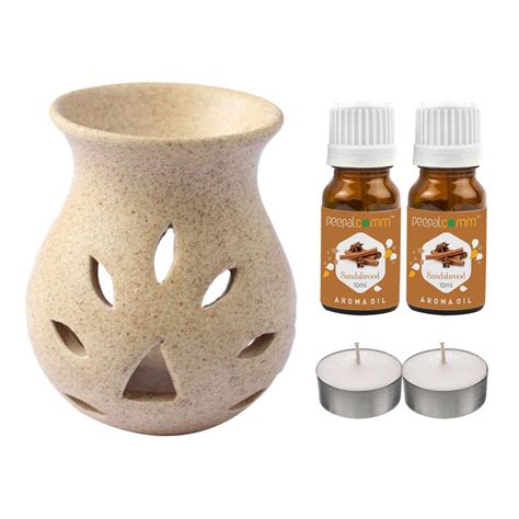 PeepalComm Ceramic Aroma Diffuser with 2 Sandalwood Aroma Oil & 2 T ...