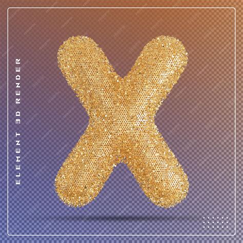Premium PSD | Golden glitter bubble letter x font 3d illustration