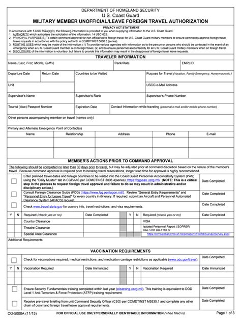USCG Military Member Unofficial Leave Foreign Travel Authorization ...