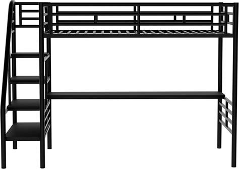 Buy Metal Twin Loft Bed with Desk , Twin Size Loft Bed with Stairs and ...