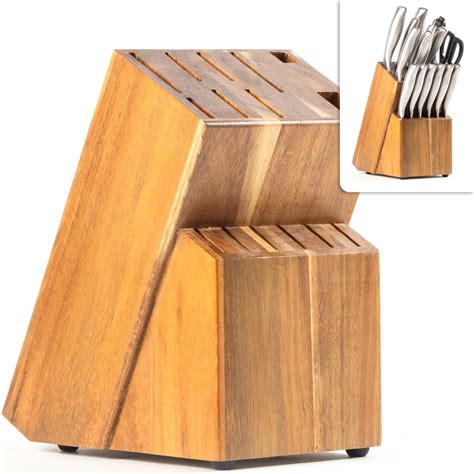 Buy 15 Slot Kitchen Holder- Acacia Wood Universal Block - Wooden Holder ...