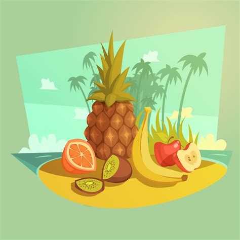 Fruit en strand cartoon concept | Gratis Vector