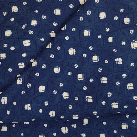 Pre cut (0.85 Meter) Pure Cotton Indigo With All Over Pattern Hand Pri ...