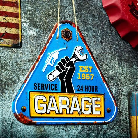 3D Metal Plates - Garage Triangle Service Blue — eazy wagon