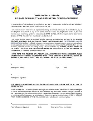 Fillable Online COMMUNICABLE DISEASE RELEASE OF LIABILITY & ASSUMPTION ...