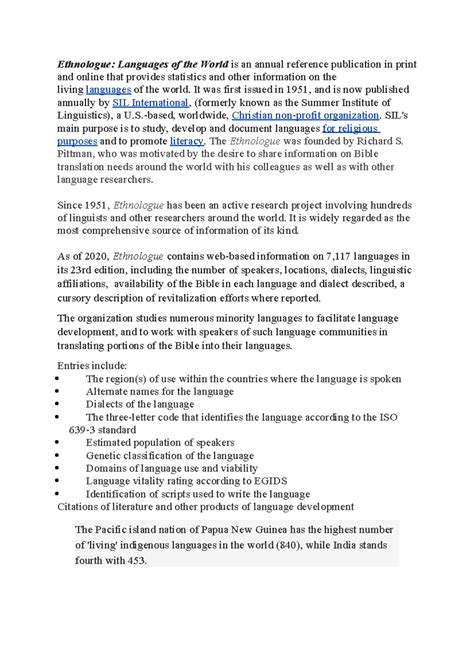 Ethnologue notes - Ethnologue: Languages of the World is an annual ...