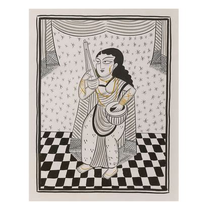 Hand-Painted Kalighat Painting – Ektara Player | Authentic Bengal Folk ...