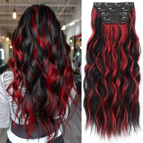 Amazon.com : KooKaStyle Hair Extensions Black Mix Red Highlights 1B/113 ...