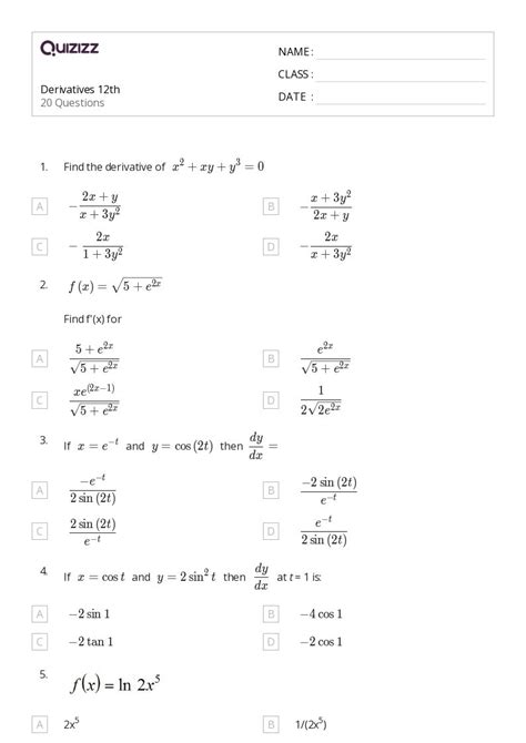 50+ derivatives worksheets for 12th Class on Quizizz | Free & Printable