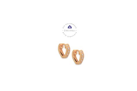 Kanche Collections 916 Pure Gold Pave Heart Hoop Bali Earrings Cz Stone ...