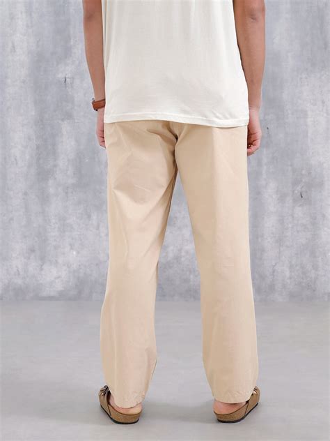 Men's Casual Loose Fit Tapered Trouser | Beige – Wrogn