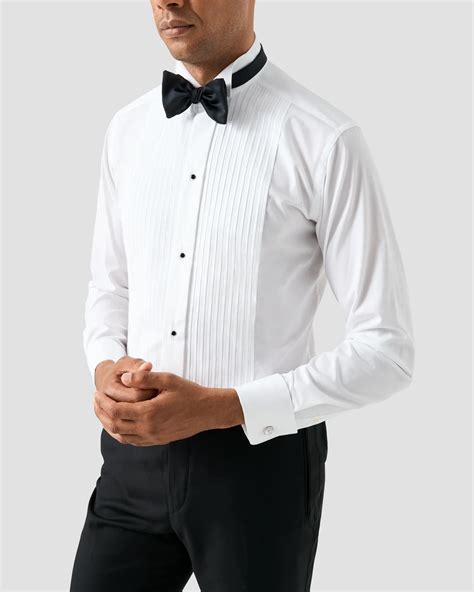 White Plissé Tuxedo Shirt - Wing Collar - Eton