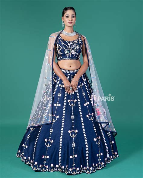 Navy Blue Embellished Lehenga Choli with Net Dupatta