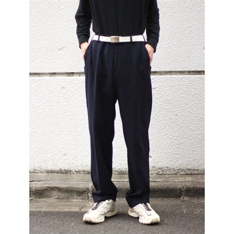 【CUBA】ARMANI no-tuck summer wool semi-wide slacks -7160- | cv