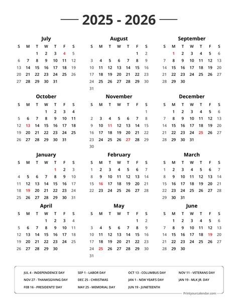 2025 2026 Calendar - Free Printable