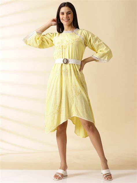 Yellow Embroidered Dress | Handmade in India – Charkha Tales