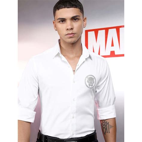 Buy HIGHLANDER Men White Marvel Wakanda Satin Embellished Slim Fit ...