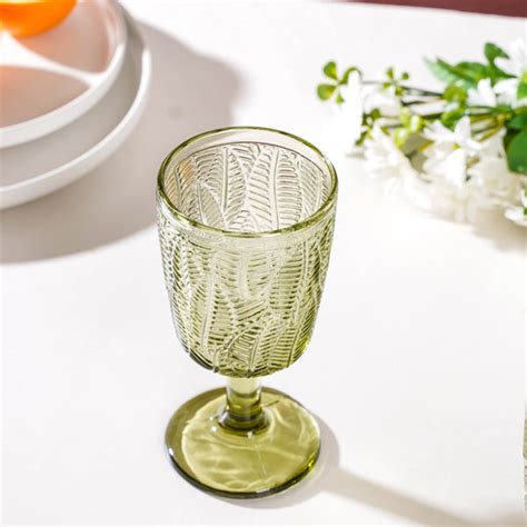 Vintage Engraved Wine Glass Green Set of 6 300 ml Online - Premium Wine ...