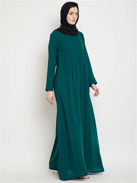 Nabia Green Side Plate Abaya Dress with Georgette Scarf