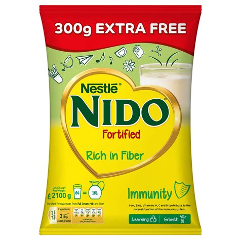 Nestle Nido Fortified Milk Powder Rich In Fiber Pouch 1800 g + 300 g ...