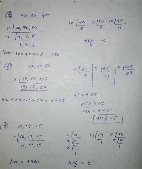 Fmd HCF and LCM of the following integers. (1) 70, 80, 40 (2)) 135, 65 ...
