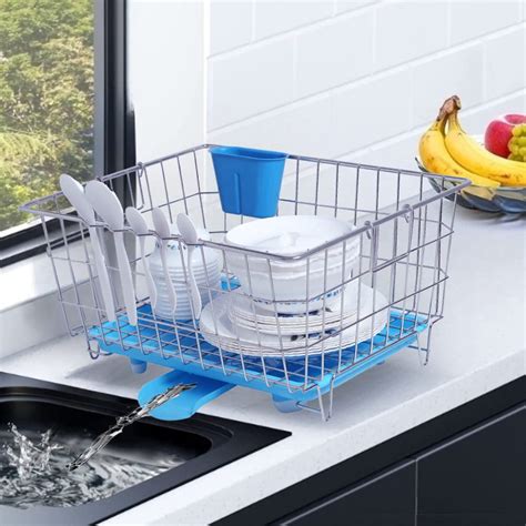 BURAQ Stainless Steel Dish Drainer with Automatic Water Drain Tray ...