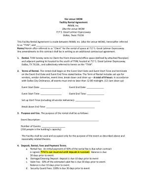 The Venue WOW Facility Rental Agreement RKMB, Inc. Dba The ... - Fill ...