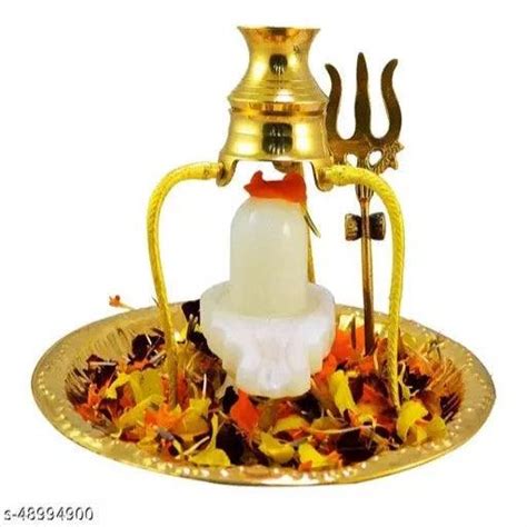Brass shivling Stand shivling Stone Brass Pooja Plate Thali with Shivl ...