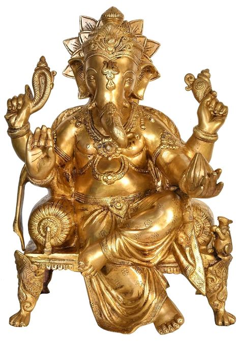 Dattatreya Brass Lord Ganesha Seated on Chowki Statue, Height 20 inches ...
