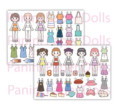 Kawaii Paper Doll Coloring Pages: Printable Outfit Designs (digital ...