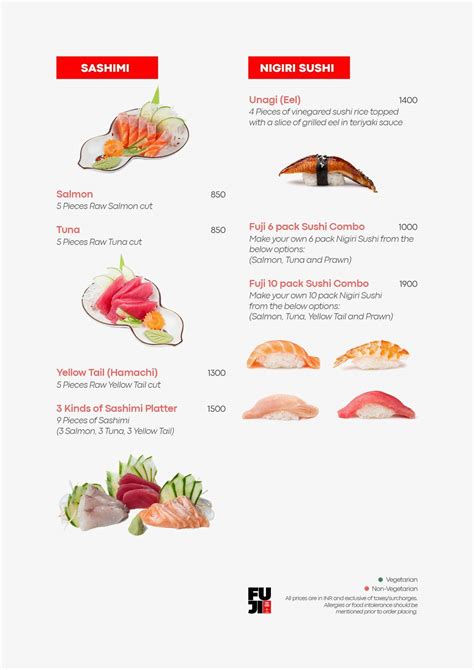 Menu at Fuji Japanese Restaurant, New Delhi