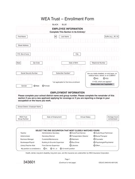 Fillable Online WEA Trust Group Insurance Enrollment Form Fax Email ...
