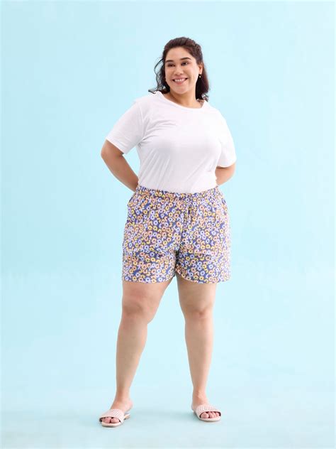 Blue Cotton Knit Printed Lounge Shorts – Go Colors India