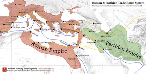 Map of Roman & Parthian Trade Routes (Illustration) - World History Encyclopedia