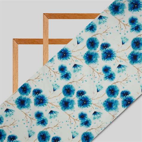 Royal Blue Floral Digital Print Muslin Fabric – Fabcurate