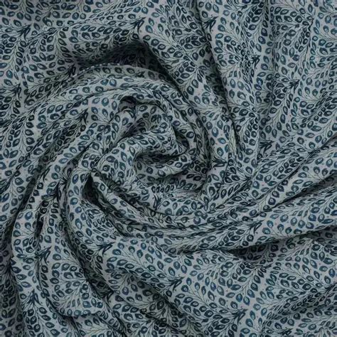 Teal Peacock Feather Digital Printed Pure Georgette Fabric - Unstitched ...