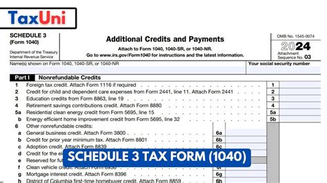 Schedule 3 Tax Form (1040) 2025 - 2026
