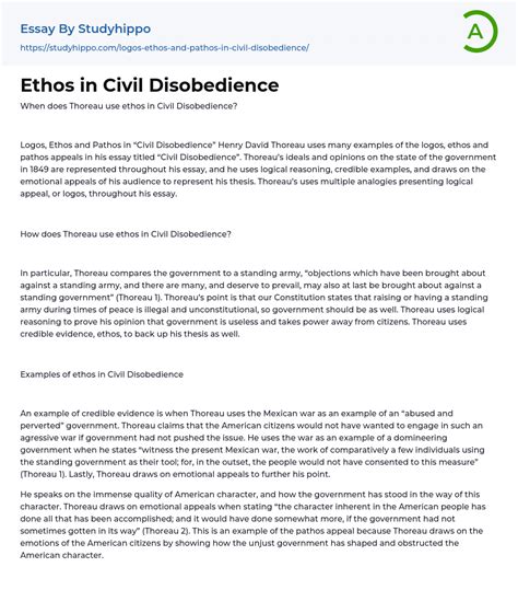 Ethos in Civil Disobedience Essay Example | StudyHippo.com