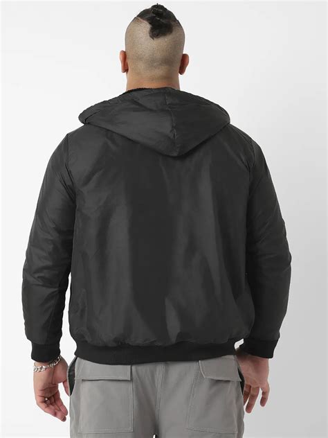 Plus Size Black Zip-Front Puffer Jacket With Ribbed Hem (3XL - 6XL ...