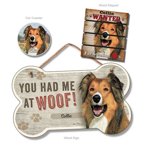 Collie Home Decor Bundle Pack (Dog Bone Sign, Car Coaster, Pallet ...