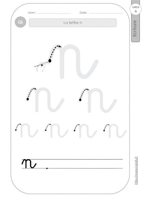 GS:GRAPHISME ET ECRITURE CURSIVE. Fiches sur le n