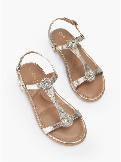 Carvela Amalia Wide Fit Leather Embellished Slingback Footbed Sandals, Gold