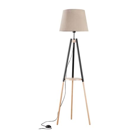 Vaio Nature floor lamp, three-legged wooden frame, beige | Lights.co.uk